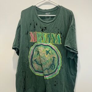 Urban Outfitters NIRVANA Dark Green Smiley Face Tee